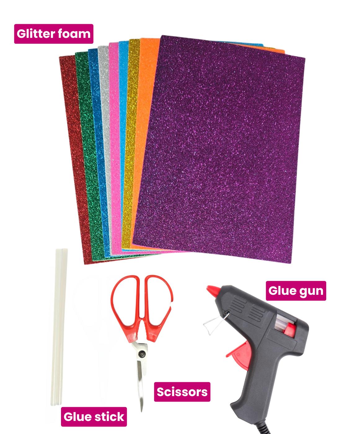 Homemade Glitter Foam Flowers — materials for glitter foam flowers