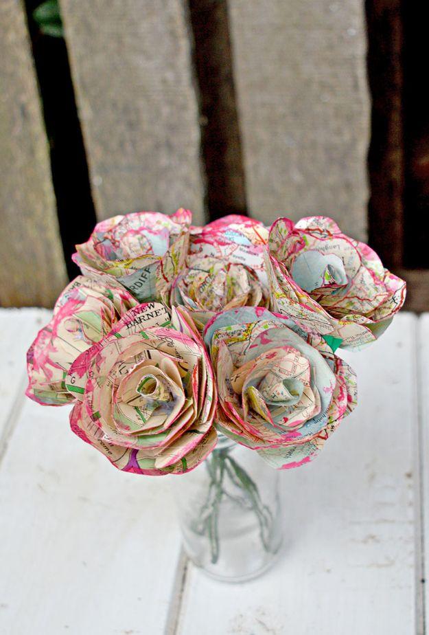 Simple but Beautiful Map Roses, a reclaimed paper keepsake, low effort once the supplies are laid out