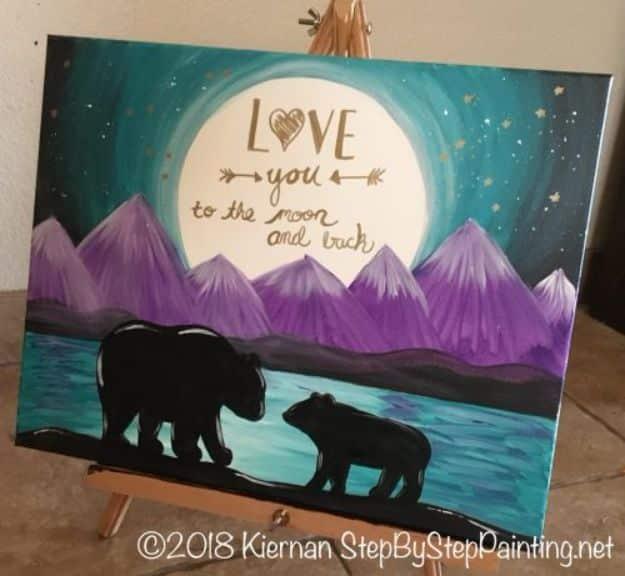 Acrylic Painting Tutorials and Techniques - How To Paint A Bear Silhouette With Quote - How To Paint With Acrylic Paint- DIY Acrylic Painting Ideas on Canvas - Make Flowers, Ocean,