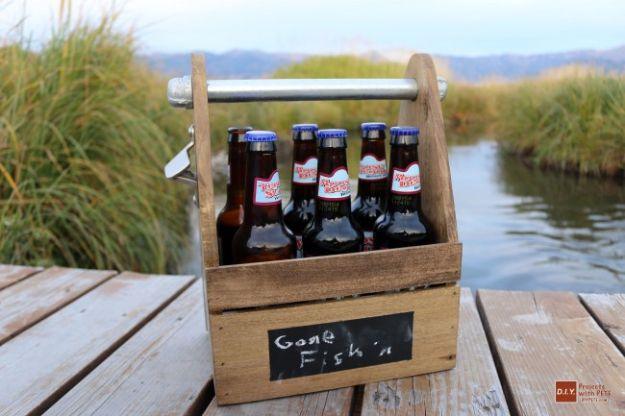 DIY Beer Caddy, a handmade guy gift, simple enough to manage on a tight deadline and a find that earns a spot on the mantel