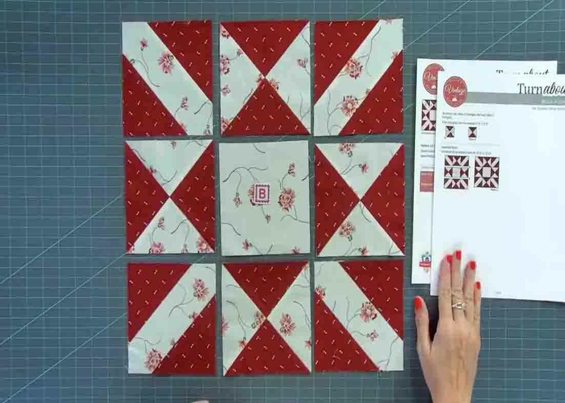 Arranging the blocks together for the turnabout quilt