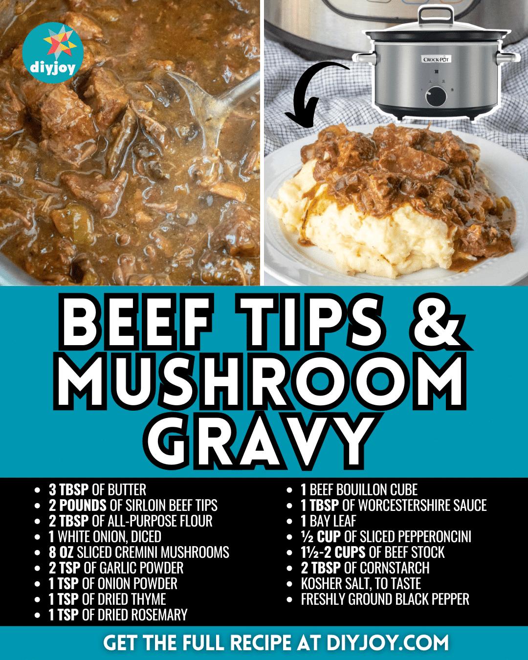 Easy Crockpot Beef Tips & Mushroom Gravy Recipe