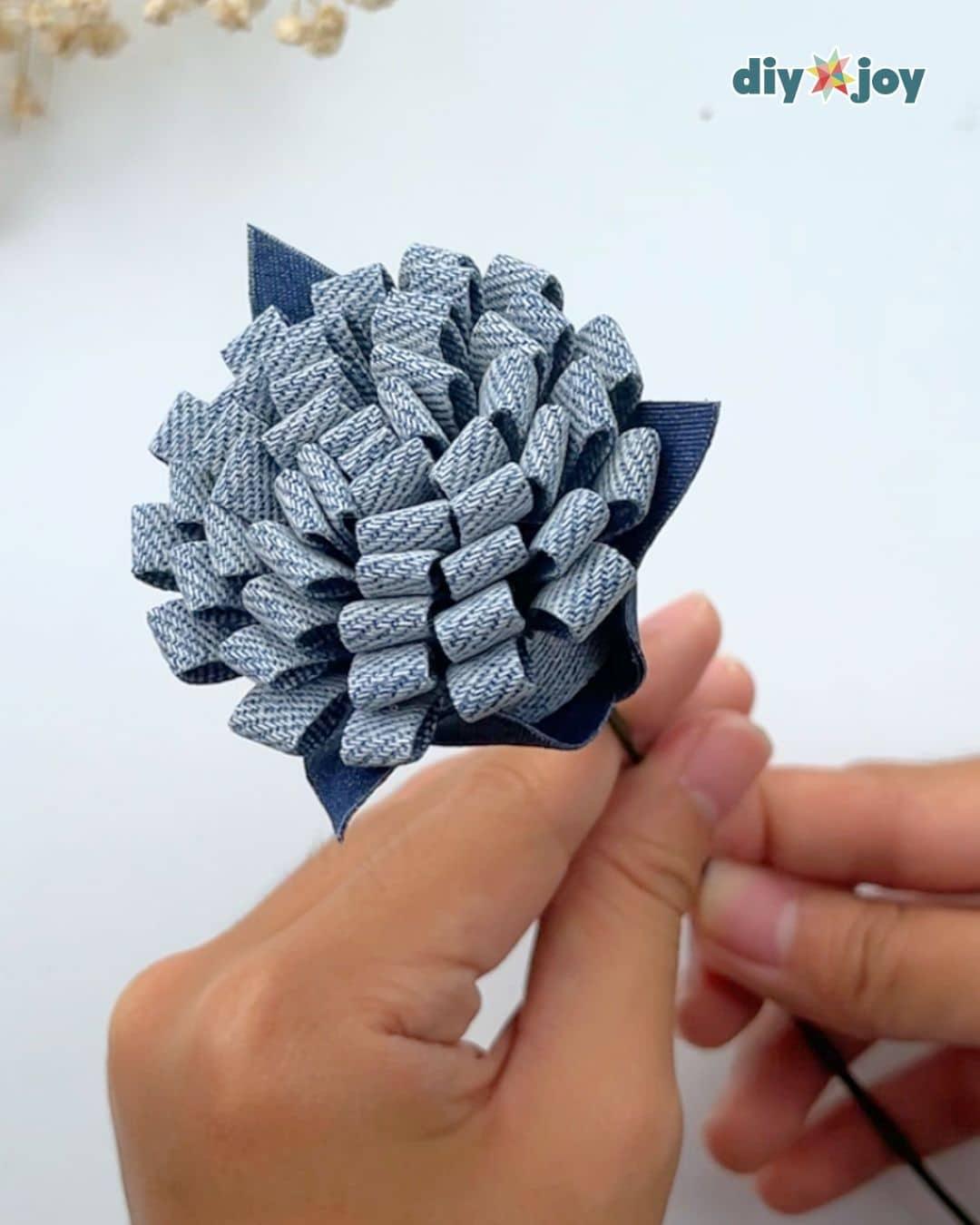 Denim Flowers From Old Jeans — add the other leaves