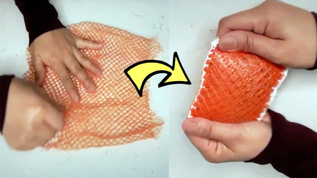 DIY Scrubber Sponge from Mesh Produce Bags