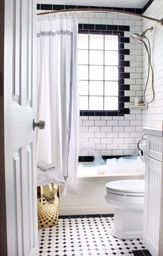 DIY Tile Ideas - Black And White Tiles - Creative Crafts for Bathroom, Kitchen, Living Room, and Fireplace - Awesome Shower and Bathtub Ideas - Fun and Easy Home Decor Projects - H