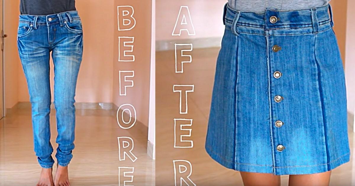 DIY Upcycled Denim Skirt