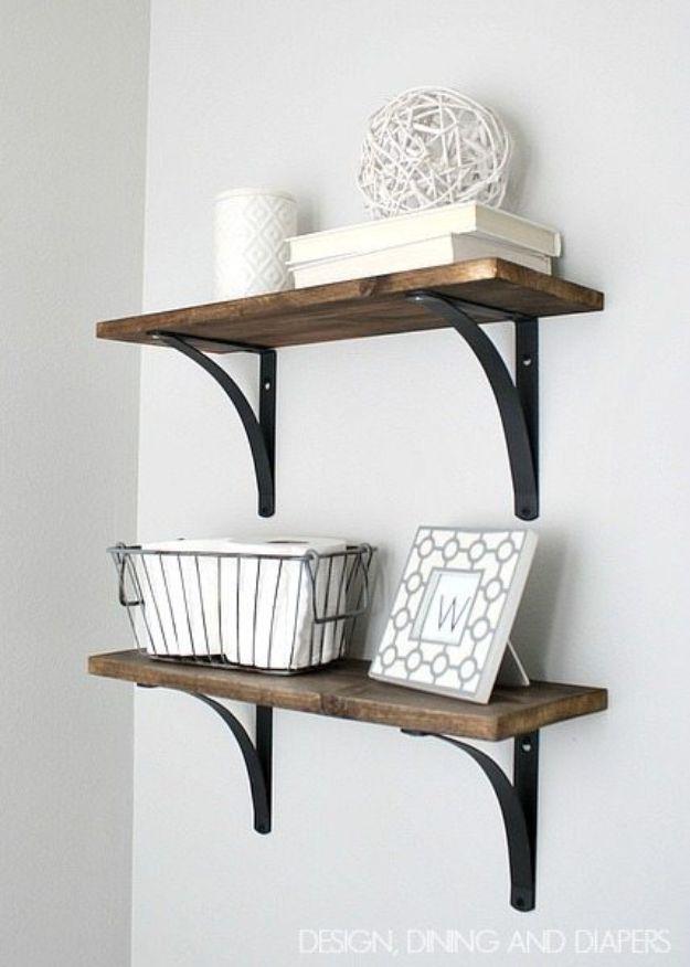 Rustic DIY Bathroom Shelving, quick to set up on a rainy afternoon and personality a plain space was missing