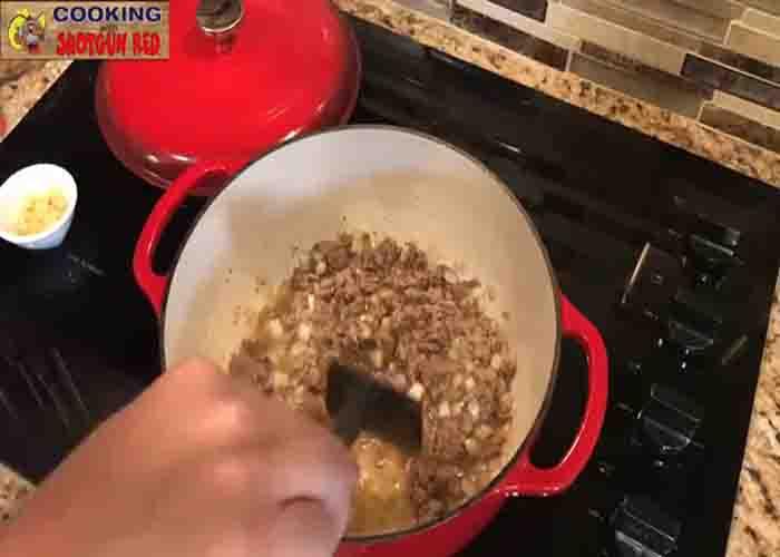 Cooking the ground beef for the cowboy beans recipe