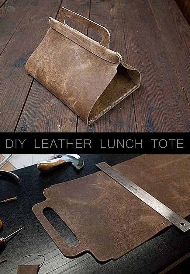 Awesome Crafts for Men and Manly DIY Project Ideas Guys Love - Fun Gifts, Manly Decor, Games and Gear. Tutorials for Creative Projects to Make This Weekend | DIY Leather Lunch Tote