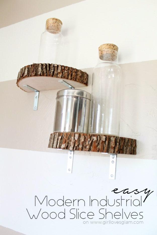 Modern Industrial Wood Slice Shelf, a handmade storage solution, budget friendly using stuff already sitting in a bin