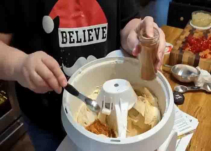 Making the fruit cake batter