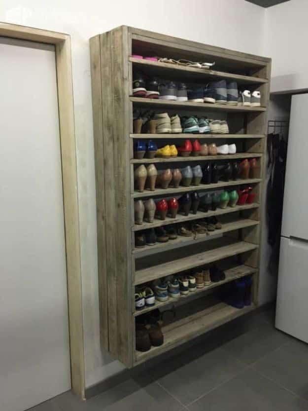 Giant Shoe Rack Made Out Of Discarded Pallets, easy to scale up for a whole batch and a keepsake worth handing down