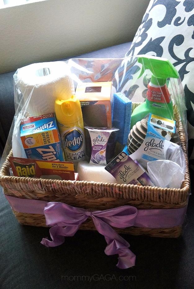 Housewarming gift basket packed with home essentials for a new house move for a fun afternoon project