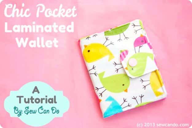 Chic pocket laminated wallet, a laminated cotton wallet in a bright bird print with a snap tab closure