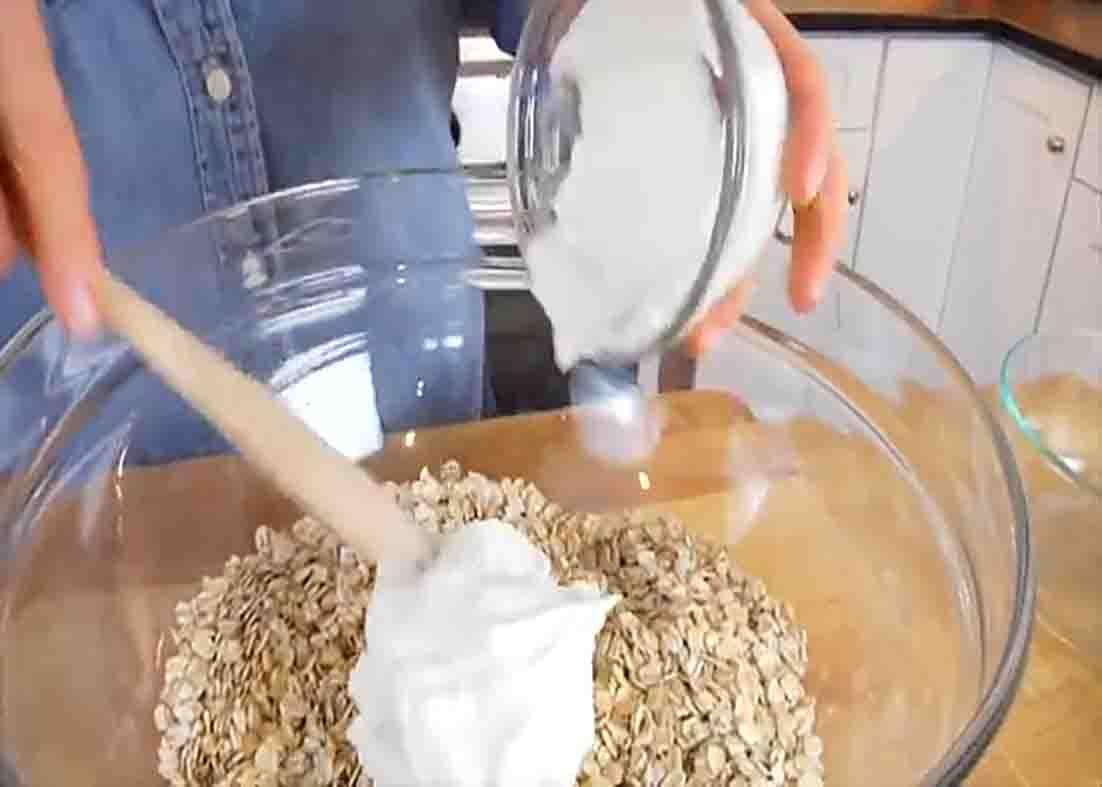 Mixing all the ingredients for the blueberry lemon oatmeal muffin cups