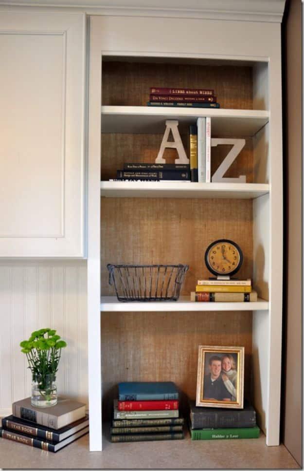 Burlap Wallpaper, a budget friendly way to update the space and a creative way to reuse what you already have
