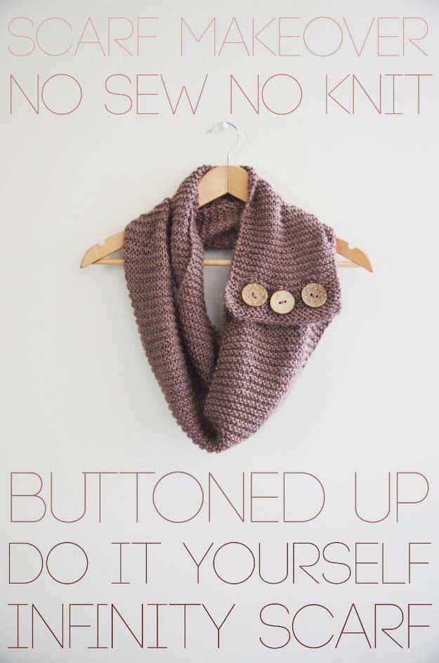 No Sew Buttoned Up Infinity Scarf, an easy one to put together for a last minute gift and a favorite pick from this roundup