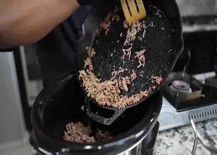 Cooking the ground beef for the beef ramen recipe