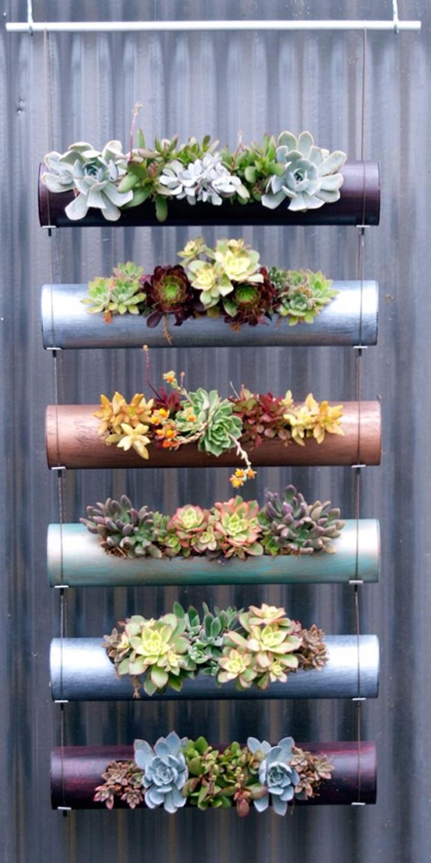 Spray Painted PVC Pipe Vertical Garden, easy to scale up for a full batch and a piece worth keeping out on display