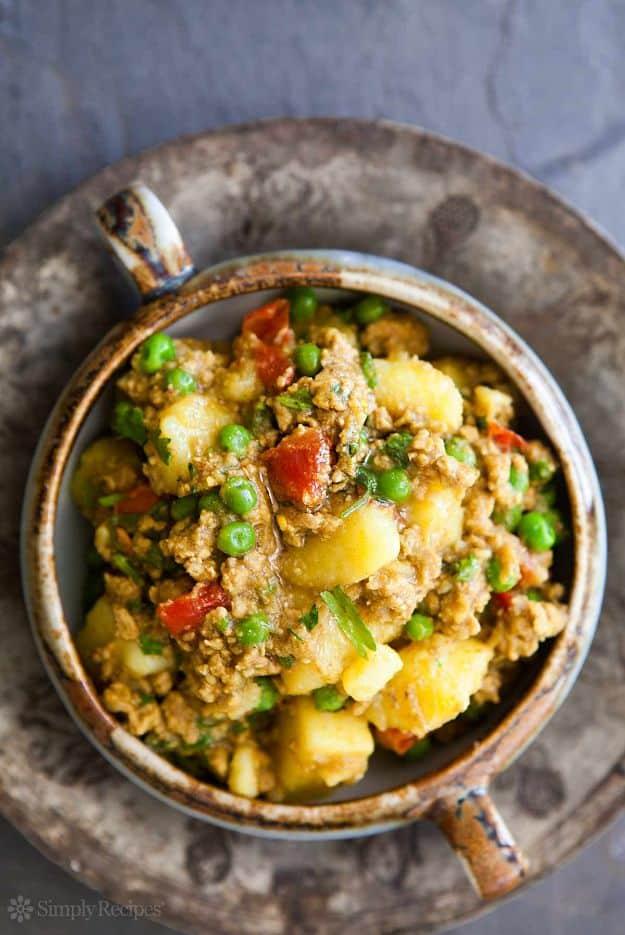 Ground Turkey Recipes - Curried Ground Turkey with Potatoes - Healthy and Easy Turkey Recipe Ideas for Dinner, Lunch, Snack - Quick Crockpot and Instant Pot, Casserole, Meatballs,