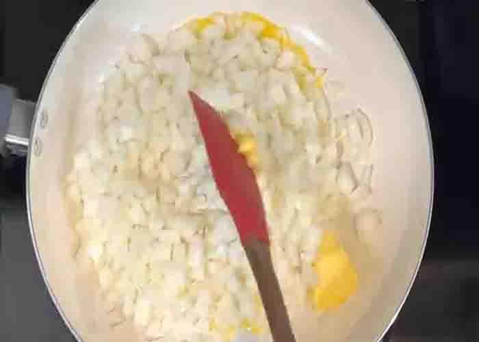 Sauteing the onions for the squash casserole