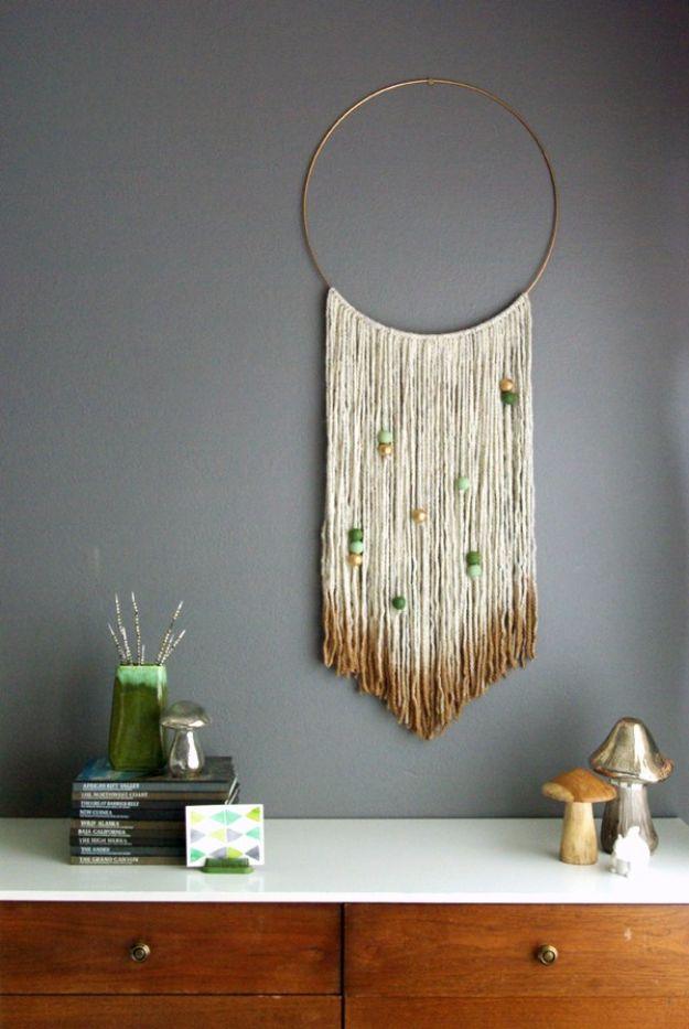 DIY Gold Dipped Yarn Hanging, tidy enough in mess to skip the drop cloth and a glow that brightens the whole space