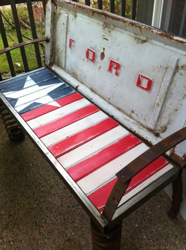 Repurposed Old Car Parts - Upcycled Tail Gate Bench - DIY Projects & Crafts by Sueeye #diy