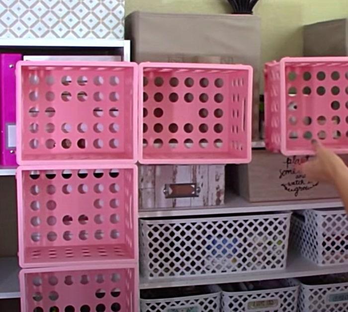 Glue crates together to make a hutch