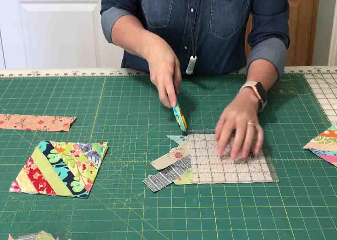 Trimming the soft strip quilt block