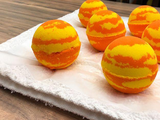 DIY Mango Sorbet Bath Bombs, a fizzy homemade soak, free of the harsh additives found in most store versions
