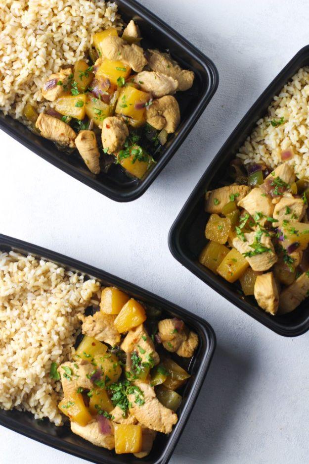 Meal Prep Ideas - Pineapple Chicken Meal Prep Bowls - Recipes and Planning Tips for Making a Week of Meals - Easy, Healthy Recipe Ideas to Make Ahead - Weeknight Dinners Lunches #m