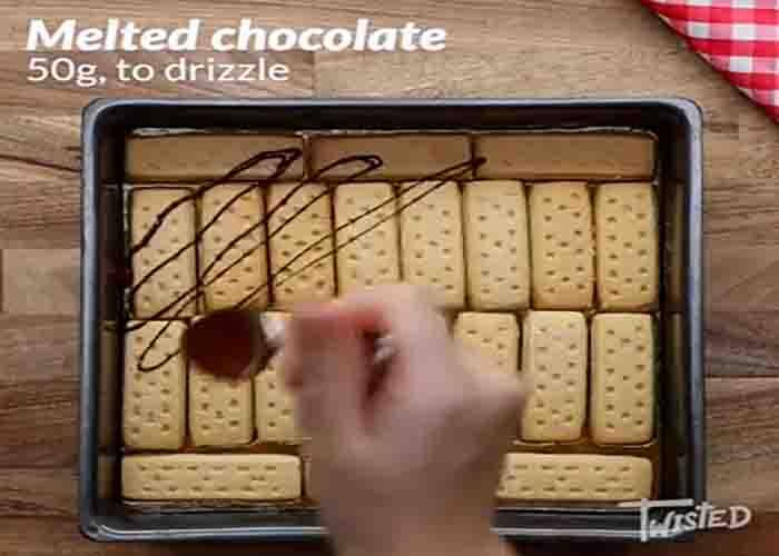 Assembling the Millionaire's shortbread brownies
