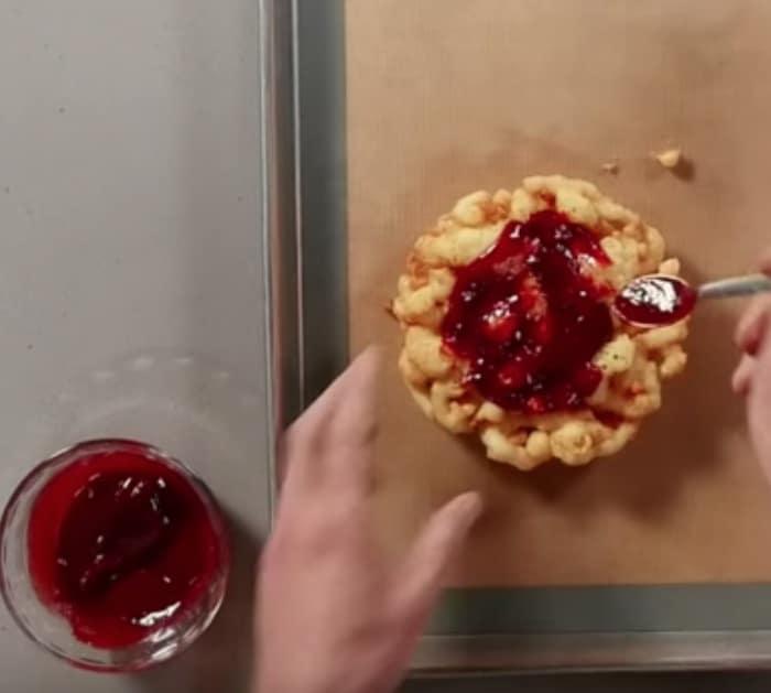 Make a Funnel Cake Grilled Cheese with Strawberry Ketchup
