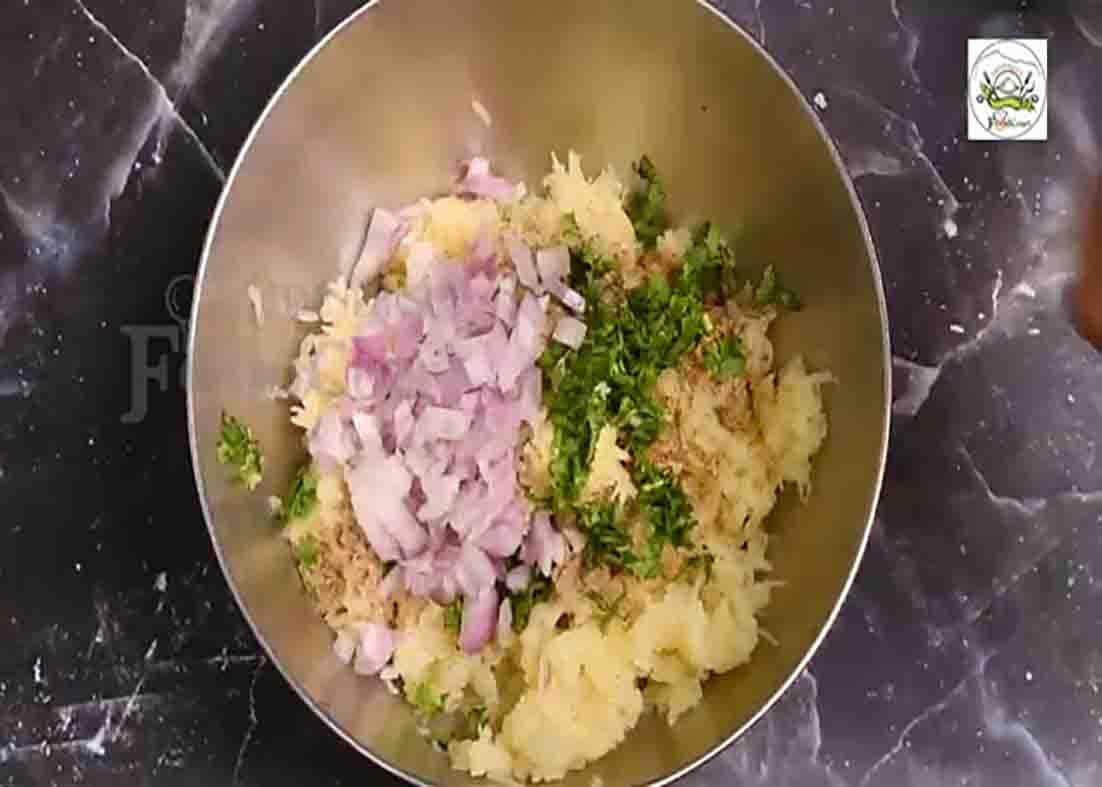 Mixing all the ingredients for the potato nuggets