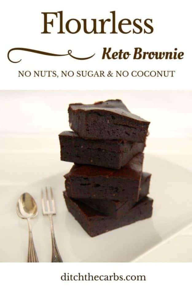 Keto Dessert Recipes - Nut Free Keto Brownie - Easy Ketogenic Diet Dessert Recipes and Recipe Ideas - Shakes, Cakes In A Mug, Low Carb Brownies, Gluten Free Cookies #keto #ketoreci