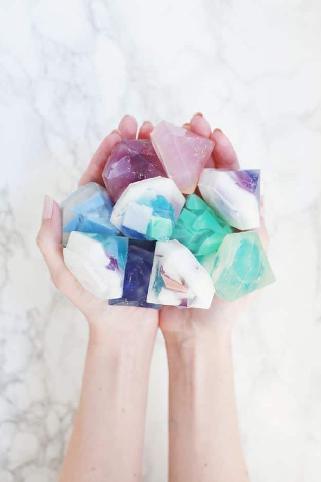 Gem Stone Soap DIY, quick enough to finish before nap time and a look that photographs beautifully once finished