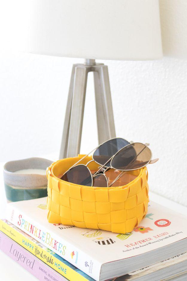 DIY Storage Baskets - DIY Leather Woven Storage Basket - Cheap and Easy Ideas for Getting Organized - Creative Home Decor on A Budget - Farmhouse, Modern and Rustic Basket Projects