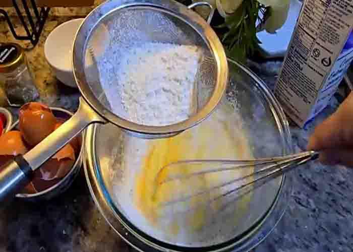 Making the pizza sheet pan batter