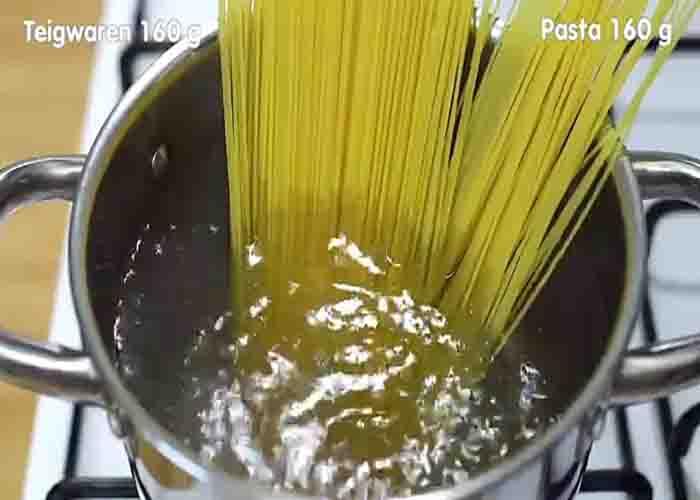 Cooking the spaghetti noodles for the lemon pasta recipe