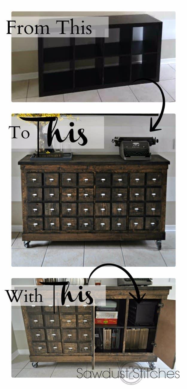 IKEA Cubbies into a Rustic Apothecary Hack, a furniture upgrade trick, quick to explain to anyone else in the house