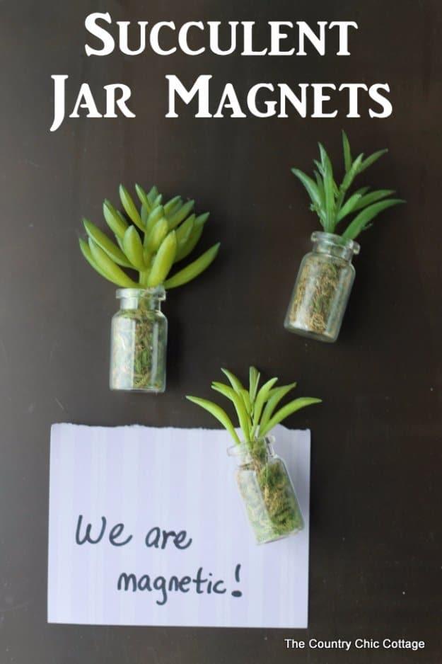 Succulent Jar Magnets, a charming handmade piece for open shelving and an easy weekend project for a rental friendly kitchen