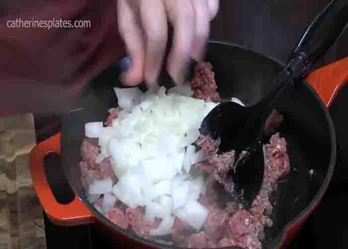 Making the taco filling for the pasta shells