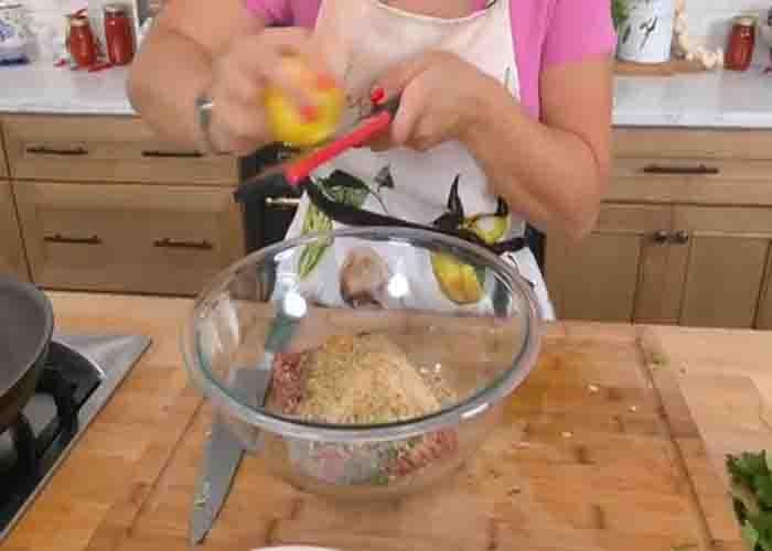 Combining the ingredients to make the meatballs