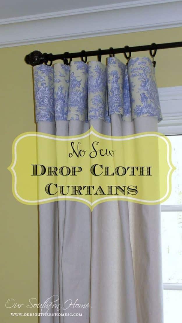 No Sew Drop Cloth Curtains, a pretty no sew home decor idea worth making this weekend and a favorite pick from this roundup
