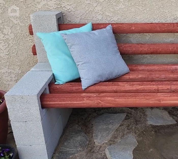 How To Build A DIY Outdoor Bench Using Cinder Blocks & An Old Bed Frame