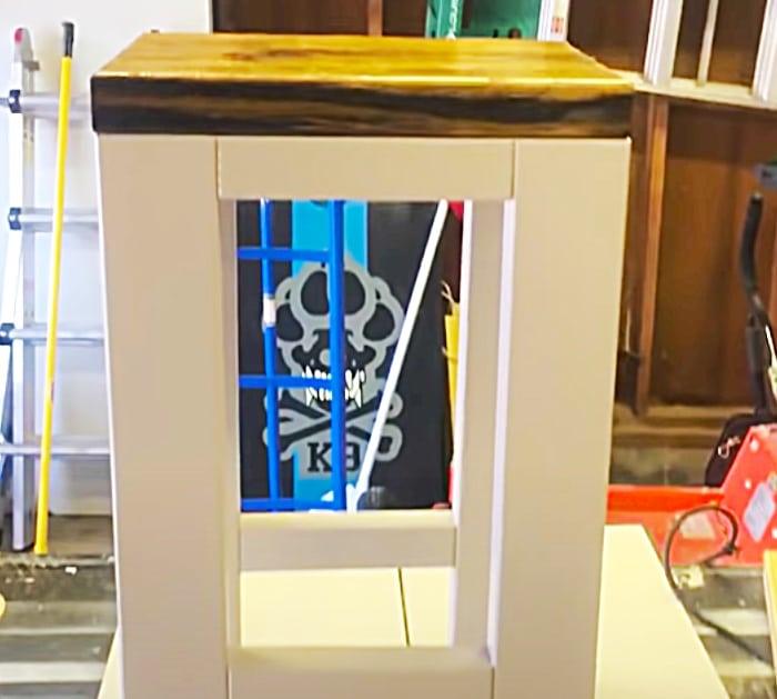 Paint The Base Of DIY Farmhouse End Tables White And The Top Stained Dark Wood