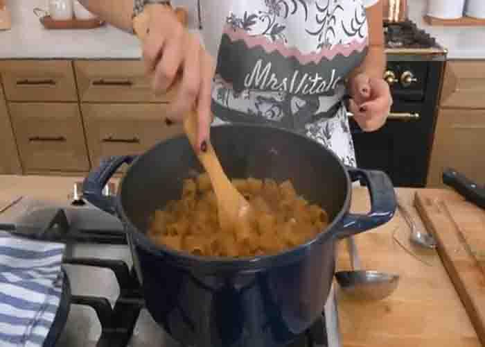 Cooking the French onion pasta in one pot
