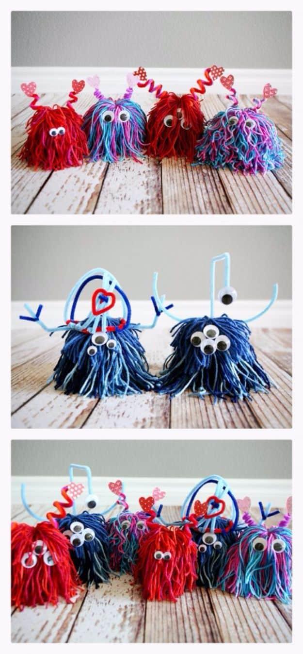 Yarn Monsters, an easy yarn craft for beginners and a budget friendly way to use leftover yarn and the results are worth it