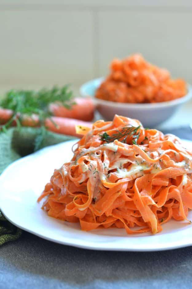 Veggie Noodle Recipes - Tahini Dill Carrot Noodles - How to Cook With Veggie Noodles - Healthy Pasta Recipe Ideas - How to Make Veggie Noodles With Carrots and Zucchini - Vegan, Ve