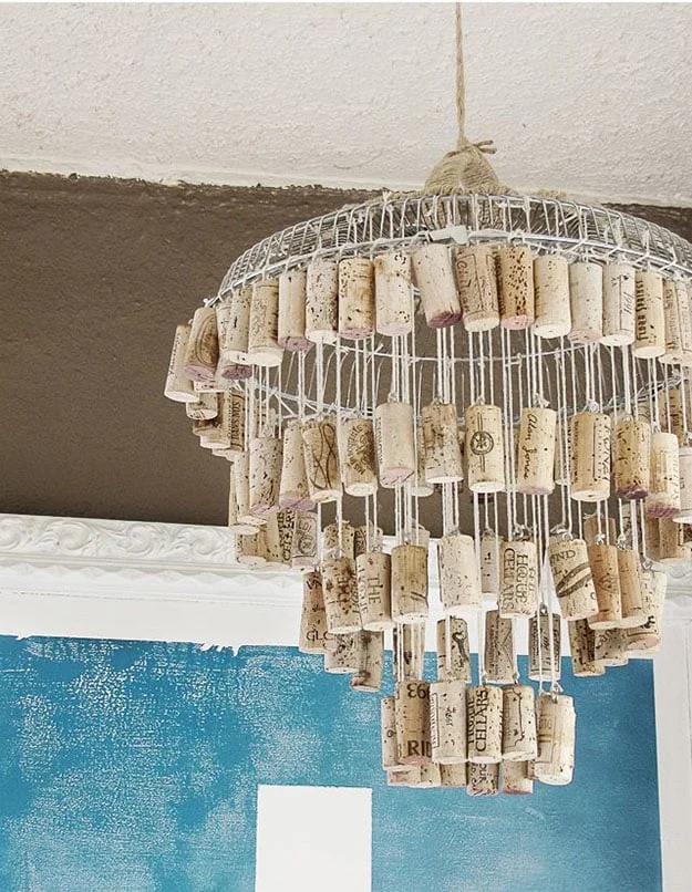 Wine Cork Crafts for Easy Home Decor - Wine Cork Chandelier - DIY Projects & Crafts by Sueeye
